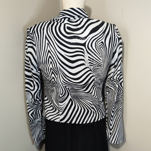JOSEPH RIBKOFF Black White Zebra Sequin Women's Jacket 8 - Picture 4 of 10